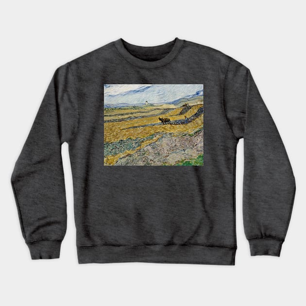 Enclosed Field with Ploughman - Vincent van Gogh Crewneck Sweatshirt by KargacinArt